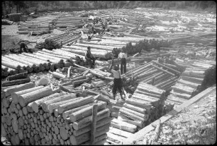 Kufstein: Holzlager im Flussbett