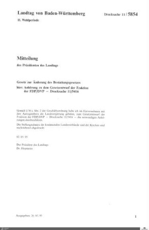 Gesetzentwurf der FDP: Änderung Bestattungsgesetz