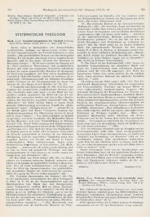 772-773 [Rezension] Hübner, Hans, Politische Theologie und existentiale Interpretation