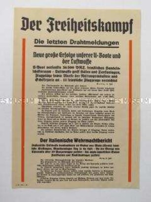 Nachrichtenblatt der sächsischen NSDAP-Zeitung "Der Freiheitskampf" zum Seekrieg gegen Großbritannien