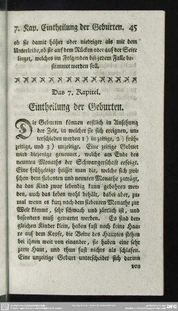 Das 7. Kapitel. Eintheilung der Geburten