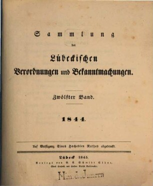Sammlung der lübeckischen Verordnungen und Bekanntmachungen, 12. 1844