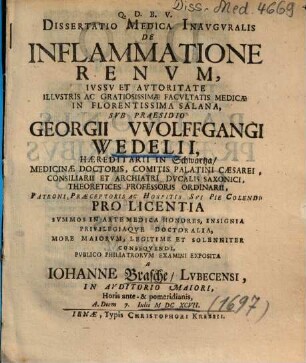 Dissertatio Medica Inavgvralis De Inflammatione Renvm