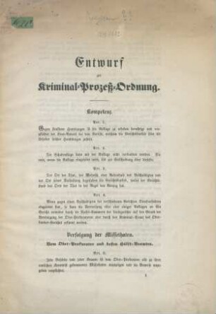 Entwurf zur Kriminal-Prozess-Ordnung