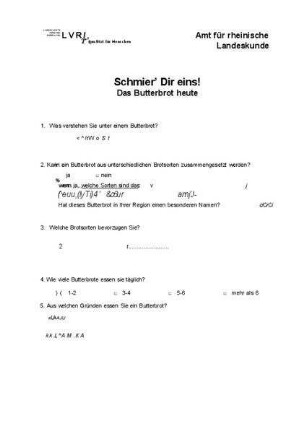 Schmier' dir eins! - Das Butterbrot heute Ausgefüllter Fragebogen