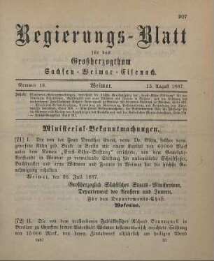 71. Ministerial-Bekanntmachung, betreffend die höchste Genehmigung der "Ernst-Kühn-Stiftung" für unbemittelte Schriftsetzer, Buchdrucker und arme Wittwen und Frauen in Weimar
