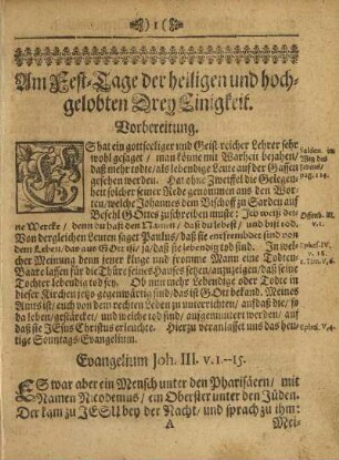 Am Fest-Tage der heiligen und hochgelobten Drey Einigkeit.