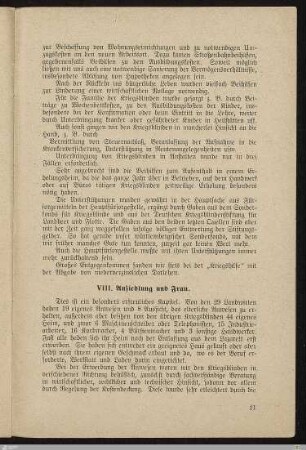 VIII. Ansiedlung und Frau
