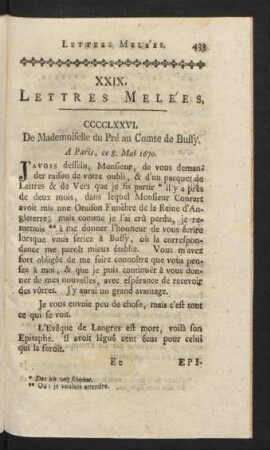 XXIX. Lettres Melées.