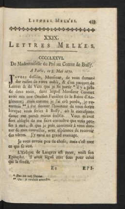 XXIX. Lettres Melées.