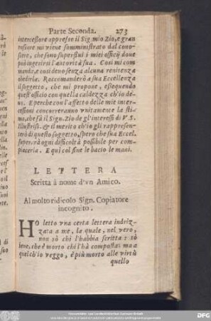 Lettera Scritta à nome dߴun Amico.
