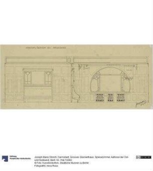 Darmstadt, Grosses Glückerthaus, Speisezimmer, Aufrisse der Ost- und Südwand