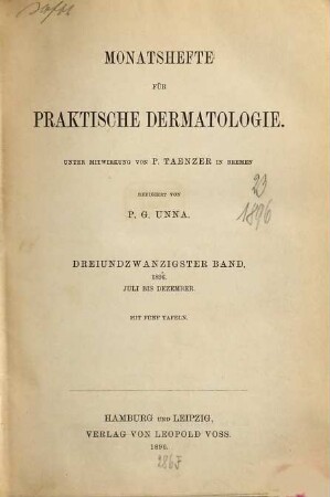 Monatshefte für praktische Dermatologie. 23. 1896
