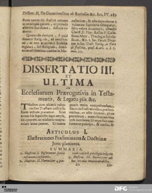 Dissertatio III. et Ultima