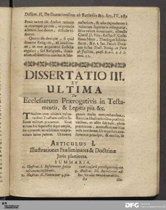Dissertatio III. et Ultima