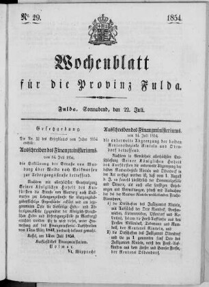 Nr. 29, Ausgabe vom 22. Juli 1854