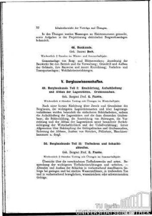 49. Bergbaukunde Teil I: Erschürfung, Aufschließung und Abbau der Lagerstätten; Grubenausbau
