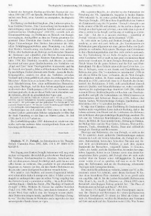 943-945 [Rezension] Stephens, William P., Zwingli