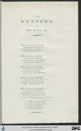 Unsere Wünsche. Am 28sten im Juny, 1795.