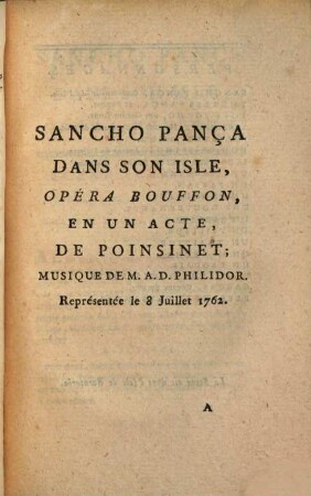 Sancho Pança dans son isle : Opéra bouffon, en un acte