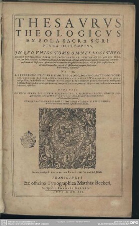 Thesaurus theologicus ex sola sacra scriptura depromptus
