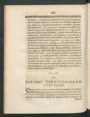 Tit. IV. De Iuribus Territoriorum Secularibus.