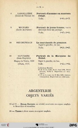 Argenterie - Objets variés (Nr. 12-65)