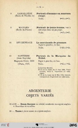 Argenterie - Objets variés (Nr. 12-65)