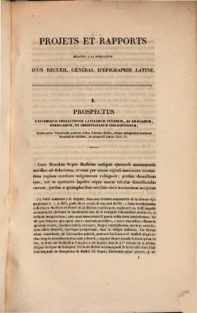 Projets et rapports relatifs a la publication d'un recueil general d'epigraphie latine