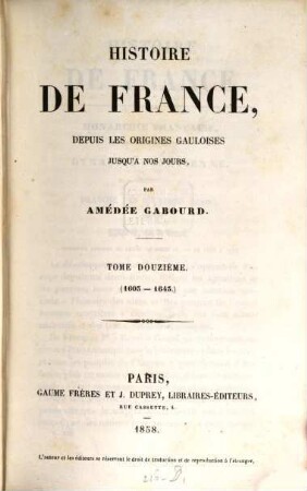 Histoire de France, depuis les origines gauloises jusqu'à nos jours, 12