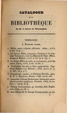 Catalogue de la bibliothèque de feu M. le Baron de Warenghien : [Louis-Philippe-François Baron de Warenghien]