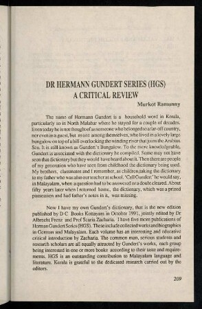 209-218, Dr Hermann Gundert's series (HGS): a critical review