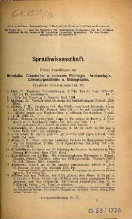 Antiquariats-Katalog ... : Adolf Weigel, Buchhandlung und Antiquariat, Leipzig, 17