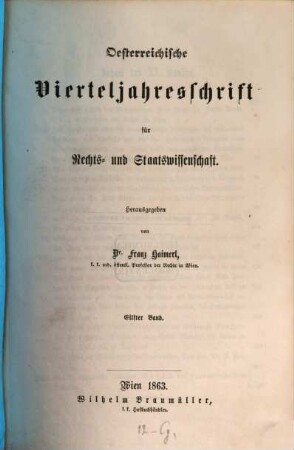 Österreichische Vierteljahresschrift für Rechts- und Staatswissenschaft. 11. 1863