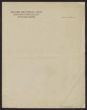 Gemeinsamer Briefbogen der Vereinigungen Berliner Bibliophilen-Abend, Soncino-Gesellschaft und Fontane-Abend