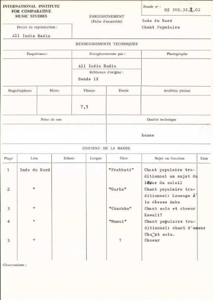 Inde du Nord / Chant Populaire