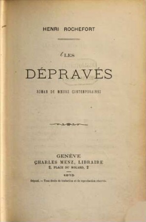 Les Depravés : Roman de moeurs contemporaines