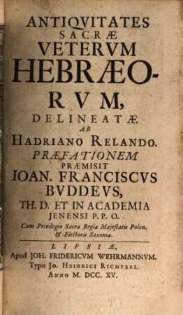 Antiquitates Sacrae Veterum Hebraeorum