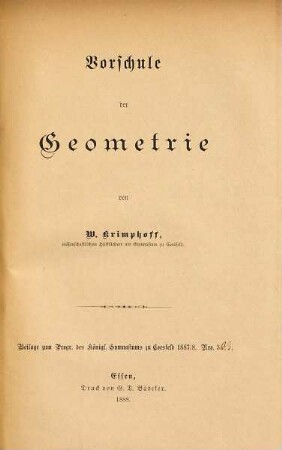 Vorschule der Geometrie