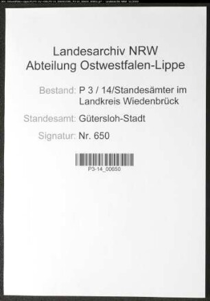 Sterberegister Standesamt Gütersloh-Stadt