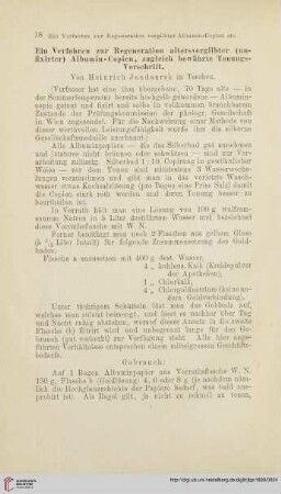 Ein Verfahren zur Regeneration altersvergilbter (unfixirter) Albumin-Copien, zugleich bewährte Tonungs-Vorschrift