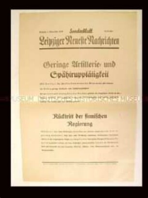 Sonderblatt der "Leipziger Neuesten Nachrichten" u.a. zum Rücktritt der finnischen Regierung