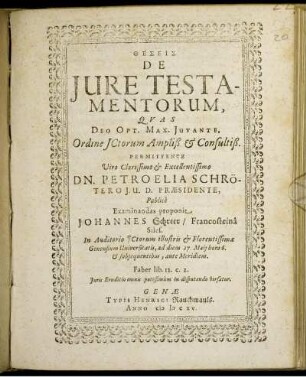 Theseis De Iure Testamentorum