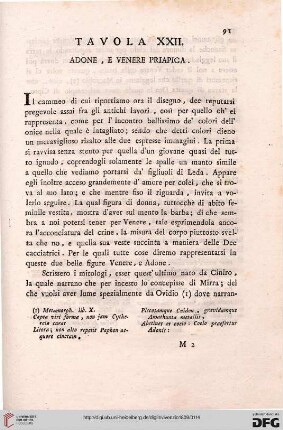 Tavola XXII: Adone, e Venere Priapica