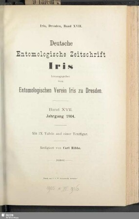 17.1904: Deutsche entomologische Zeitschrift Iris