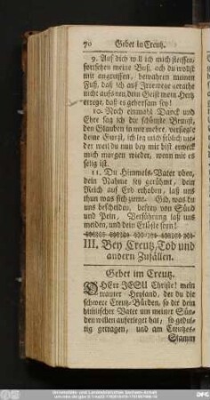 III. Bey Creutz, Tod und andern Zufällen.