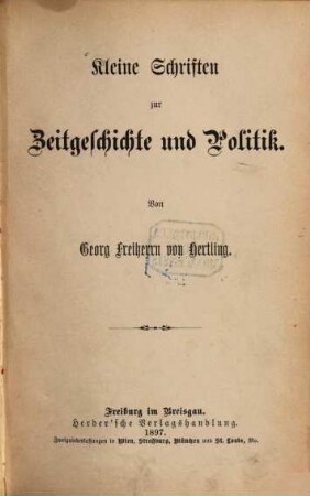 Kleine Schriften zur Zeitgeschichte und Politik