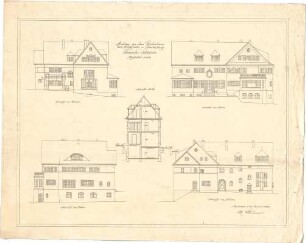 Littmann, Max; Bocksberg; Hofgut, Wohnhausanbau - Ansichten, Schnitt