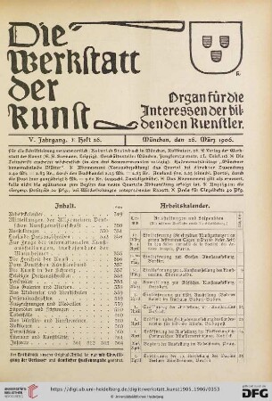 Inhalt / Arbeitskalender / Mitteilungen der Allgemeinen Deutschen Kunstgenossenschaft / Geplante Ausstellungen / Eröffnete Ausstellungen / Laufende Preisausschreiben / Adressen-Aenderungen