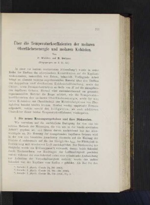 Über die Temperaturkoeffizienten der molaren Oberflächenenergie und molaren Kohäsion.